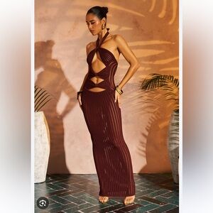 Elegant Brown Halter Maxi Dress